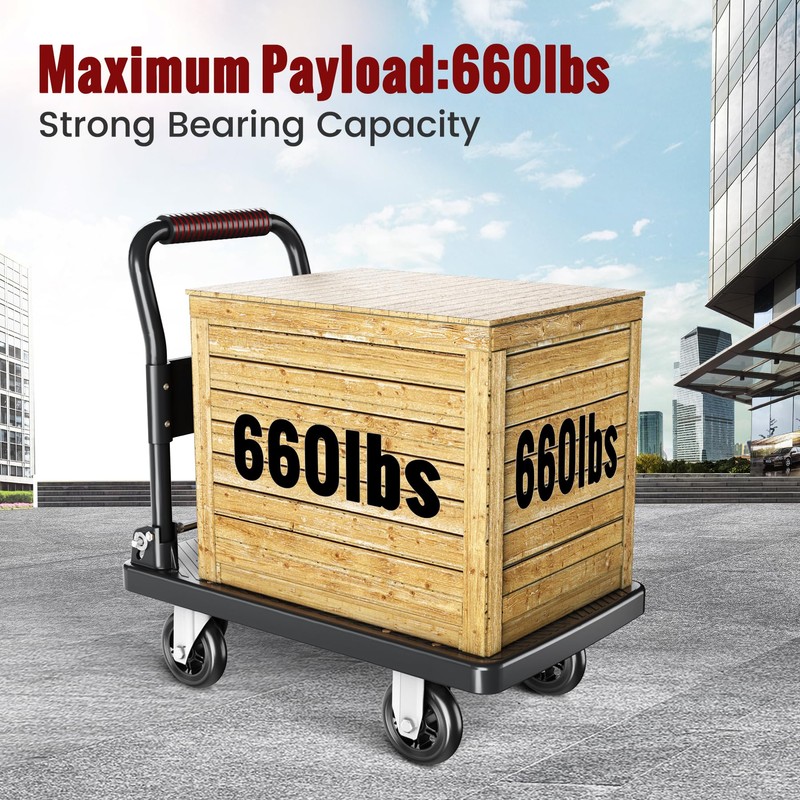 TIDY PALM Upgraded Foldable Push Cart Dolly | 660 lbs.Capacity