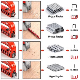 Upholstery Staple Gun for Wood Heavy Duty with Staples,4 in 1 Manual Power Adjustment Brad Nail Stapler Gun for Wood,Craft,Wire,Cable,Fabric,Furniture,DIY (4 in 1 Basic kit)