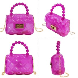Weishuo Little Girls Mini Jelly Purse Small Transparent Crossbody Bag Handbags with Bead Handle for Toddler Kids