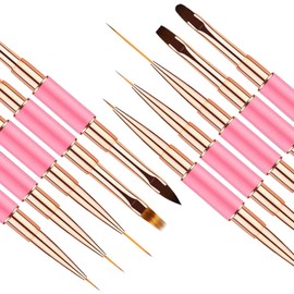 Nail Art Brushes Set - Professional 5pcs Double-Ended Acrylic Nail Art Brushes Liner Detail Thin Brushes For Drawing Design Brushes Gel Builder Brushes 3D Nail Art Tools For Salon At Home DIY Manicure Nail Art Tool Kit