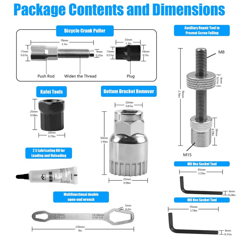 9 Piece Bicycle Crank Wrench Tool Set, Bicycle Crank Puller