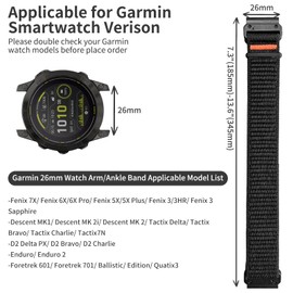 chinbersky 26mm Arm Knöchelband für Garmin Feinx 6x/5x/7x Armband,Stoff Sport Verstellbares Knöchelband für Garmin Fenix 5X Plus, Fenix 6X Pro,Fenix3,Fenix3 HR, Descent MK1/Mk2/ Mk2S,Enduro/Enduro 2