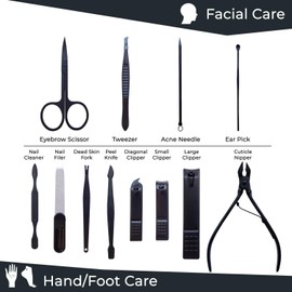Nail Clippers Set - Black Stainless 12 in 1 For Men And Women Manicure Pedicure Travel Kit Luxury