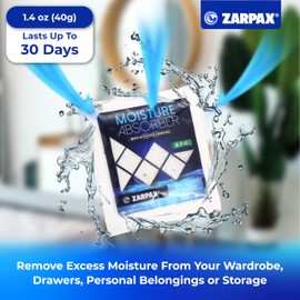 Zarpax Moisture Absorber Sachets Activated Charcoal 1.4 oz/40g - Remove Excess Moisture In Air - Desiccant Dehumidifier for Closet, Drawer, Safe, Storage - Dampness & Humidity Control - Set of 8