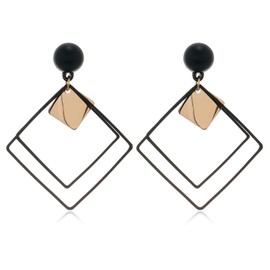 Black Geometric Earrings for Women Arcylic Triangle Geometric Pendant Earrings Black Square Statement Earrings (B)