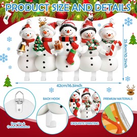 Moucuny Christmas Stocking Holders for Mantle Cute Snowman Stocking Hangers Wooden Ornament Rack with 6 Hooks Xmas Mantel Wall Mount Hook Holder for Christmas Home Indoor Fireplace Holiday Decoration