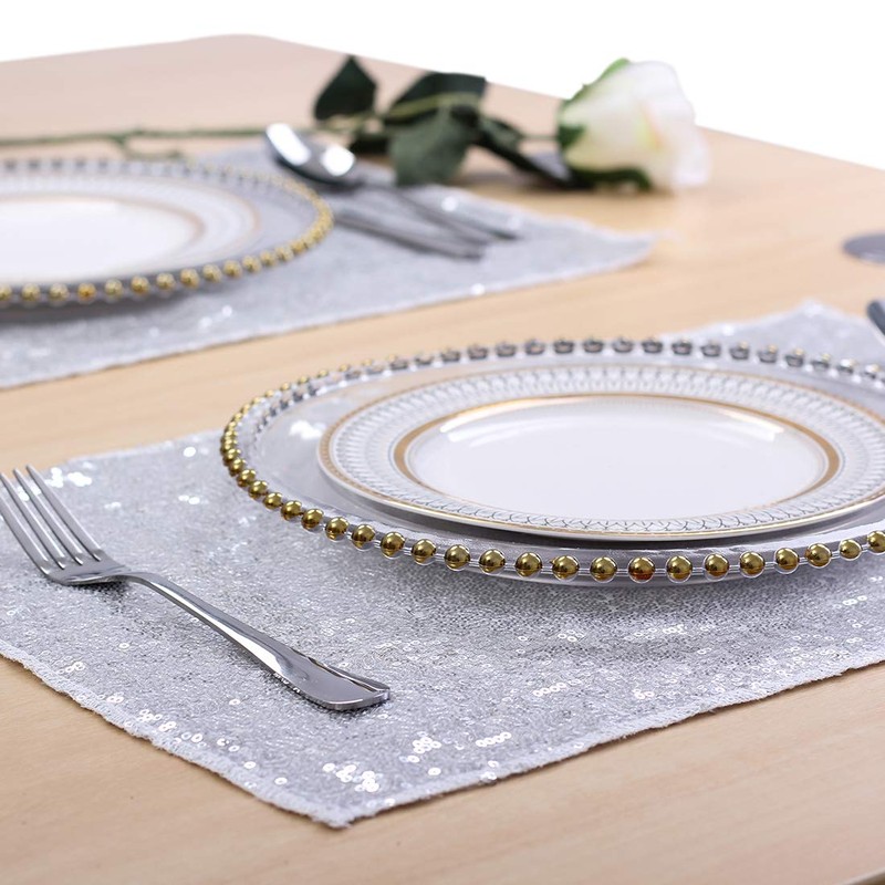 Sequin Placemats Set of 6, Heat-Resistant Dining Table Mats, Stain-Resistant