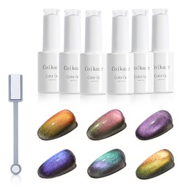 Coikaze Magnetic Gel 6 Color Set, Galaxy Color Gel, Cats Eye, UV and LED Compatible (9D Magnet Gel)