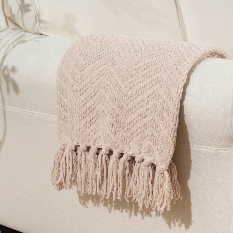 Battilo Beige Throw Blanket for Sofa Bed Couch Chair, Beige