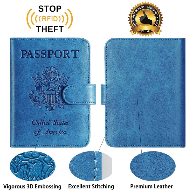 Passport Holder With Luggage Tag Cover Wallet RFID Blocking Leather