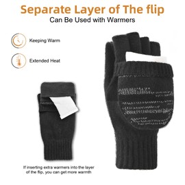 BERGWEISER Flip Winter Gloves, Wool Fingerless Gloves for Women Men Cold Weather, Mittens with Reflective, Fleece Lined & Magnetic Closurefor Christmas Gifts