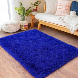 Quntue Small Rugs for Bedroom, Fluffy 2x3 Rug Throw Non Slip for Bedside Dorm Kids Room, Plush Comfy Shag Carpet for Home Decor Aesthetic, Royal Blue