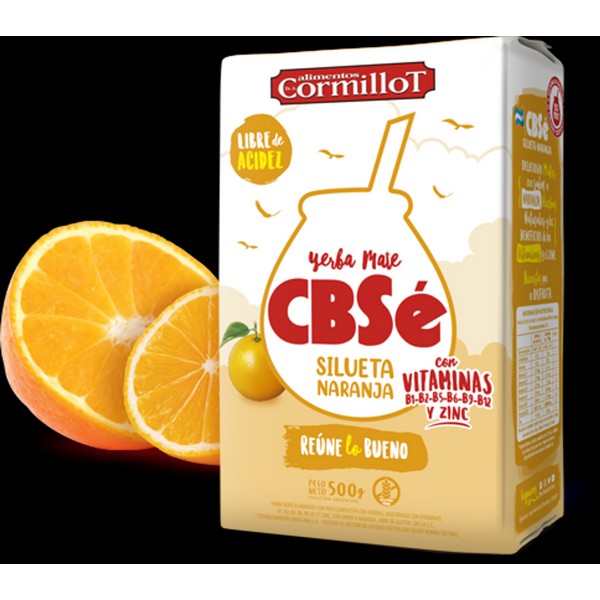 CBSé Cormillot Yerba Mate Naranja Silueta Orange Flavor, 500 g / 1.1 lb