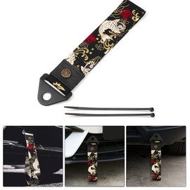 ZS Tow Belt Tow Hook Tow Strap with Bolts Heavy Duty Racing Hook Parts Accessories Universal Strap for Front Rear Bumper Tow Hook (Black-Fish)