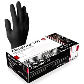 Aurelia - Absolute 100-100 Nitrile Single Use Gloves Black Powder Free - Hypoallergenic - Textured Fingertips - Ambidextrous (100, X-Large)