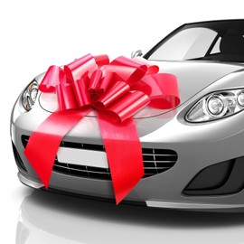 Mata1-USA - Huge Car Bow - Red, 30 Inch - Big Gift Wrapping Bow for Large Gift Decoration - Giant Size for Indoor & Outdoor Use - 12 Loops & 2 Suction Cups - No Magnets That Scratch