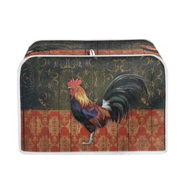 Salabomia Vintage Rooster 4 Slice Toaster Covers for Kitchen, Bread Maker Cover Washable Bread Toaster Cover Dust Greasy Protection, Decorative and Anti-Scratch, Red and Black