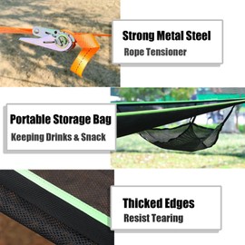 Square Hammock 13Ft Multi Person Hammock,Max 700LBs Extra Large Sky Camping Hammock for up to 4-6 Adults/Kids with 4 Ratchets/Straps/Net Pockets/Carabiners and Storage Bags,Black