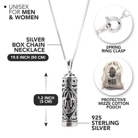MIZZE Made for Luck 925 Sterling Silver Traveler’s Prayer Mezuzah Pendant & Prayer Box Charm Pendant on 19.5” Box Chain Necklace - Ideal Men & Women Protection Jewelry Gift