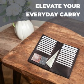 AG Wallets Leather Wallet for Men & Women - Secure RFID Wallet with Space for 20 Credit Cards, 1 ID & Cash - Cowhide Leather Wallet - Slim Bifold Wallet - Long Wallet for Casual or Office - Brown