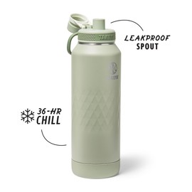 Takeya Sport 40 oz Triple-Insulated Stainless Steel Water Bottle – Leakproof, Sweatproof, BPA-Free, Keeps Drinks Cold 36 Hrs, Hot 14 Hrs – Eucalyptus