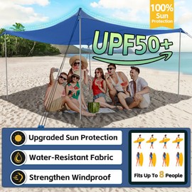 EasierHike Beach Shade Tent, 10 × 10 Ft Portable Easy Pop Up Beach Canopy, UPF50+ Sun Protection Shelter, Windproof & Water Resistant, Stable with 4 Sandbags & Windproof Cords, Perfect for Family