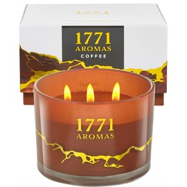 1771 Aromas Coffee Soy Candles - Large 3 Wick Jar Candle - Up to 40 Hours Burning Time - 100% Natural Soy Wax - Relaxing Aromatherapy Seasonal Celebration Candles - Housewarming Gift