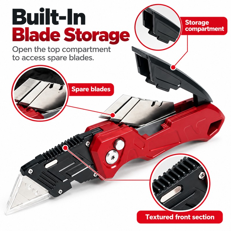 Folding Utility Knife for Box Cutting – Quick-Change Blade, Anti-Slip