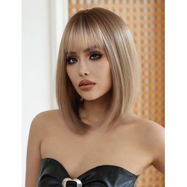 WOKESTAR Blonde Bob Wigs for Women Synthetic Wig with Fringe