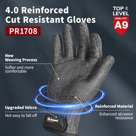 Schwer Ultimate Cut Resistant Gloves Beyond ANSI A9, Reinforced Stainless Steel Glove, Food Grade Mesh Metal Gloves for Butcher Meat Cutting, Oyster Shucking, Mandoline, PFAS Free, PR1708 (M, 1 Pcs)