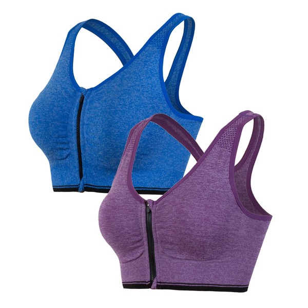 Hiking Gril Women's Zip Front Sports Bra Wireless Post-Surgery Yoga