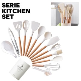 CHENGBAO Juego de utensilios de cocina de silicona, utensilios de cocina con espátula/volteador/batidor/cuchara/soporte,14pcs (blanco)