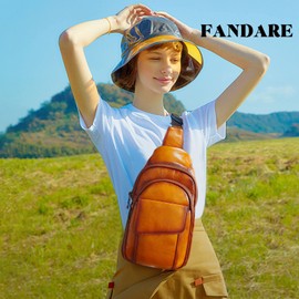 FANDARE Chest Bag Leather Sling Bag Men Women Shoulder Bags Sports Bag for Outdoor Travel Hiking Jogging Daypacks Brown BB, Brown Bb, Bag