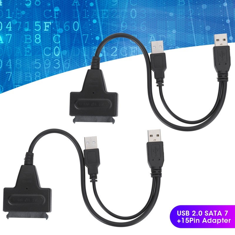 2Pcs Convert Cable USB 2.0 SATA 7 15Pin Adapter for