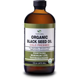 Organic Black Seed Oil - USDA Certified Cold Pressed Glass Bottle Over 1.5% Thymoquinone 3X strength Turkish Black Cumin Nigella Sativa non-GMO 100% Pure Blackseed Oil (32oz Glass (2X16) Bottle)