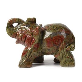 Carved Natural Unakite Gemstone Elephant Healing Crystal Guardian Statue Figurine Crafts 2 inch