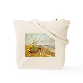 CafePress Van Gogh's Fishing Boats & Boxer Tote Bag Natural Canvas Tote Bag, Reusable Shopping Bag