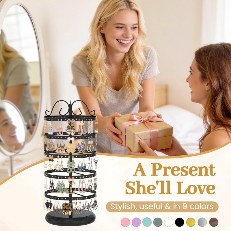 MODOWEY Rotating Earring Holder Organizer Stand, 5 Tier Metal Tree