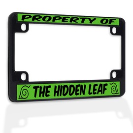 Fastasticdeals Metal Insert Bike License Plate Frame Property of The Hidden Leaf Weatherproof Motorcycle Accessories Black 4 Holes Solid Insert