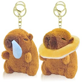 LHOEST Capybara Keyring Cuddly Toy Capybara Pendant Cuddly Toy Water Pig Keyring Capybara Plush Toy Capybara Plush Toy Keyring for Children Backpack Pack of 2, Sniefen + Bread