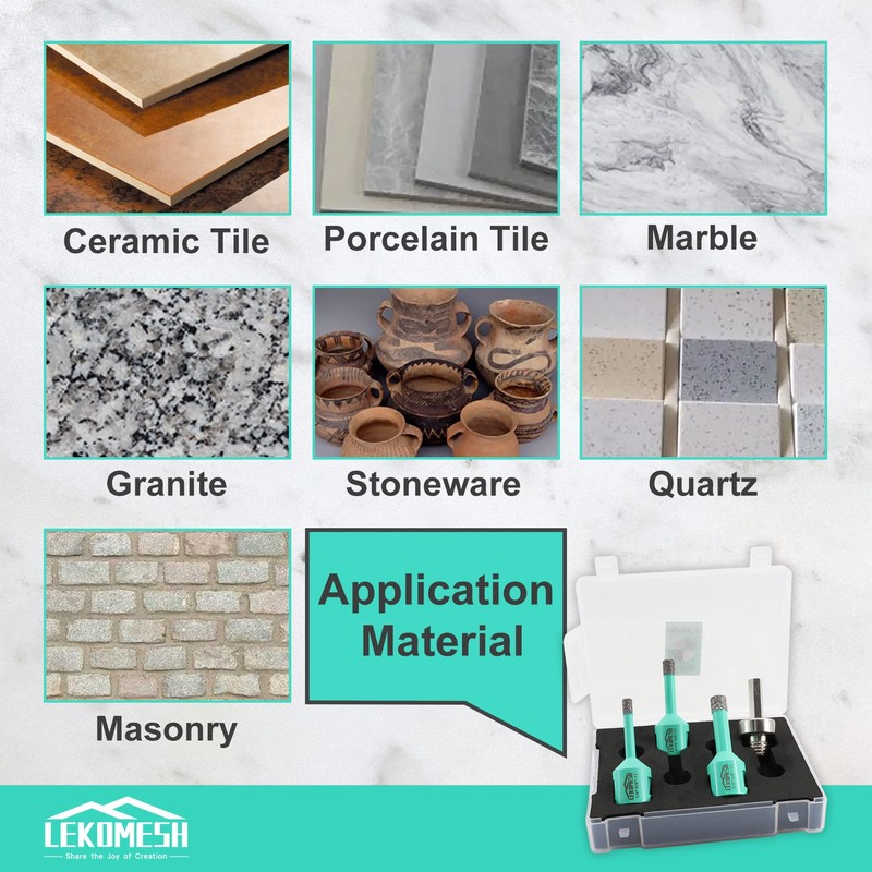 LEKOMESH Diamond Core Drill Bits Set 4pcs Tile Hole Saw