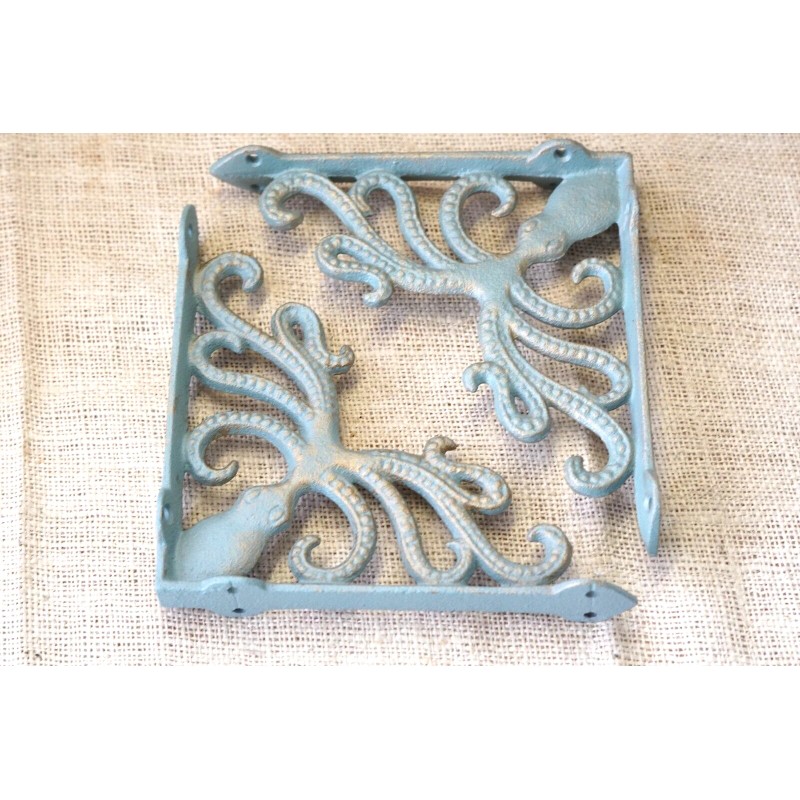 2 Cast Iron Octopus Brackets Nautical Garden Braces Shelf Corbels