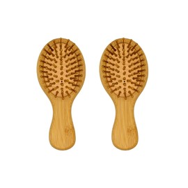 EcoGreen® - Duo de cepillos MINI Ovalados fabricados de Bambú con cerdas naturales de Bambú, estimula el foliculo piloso y promueve el crecimiento del cabello.