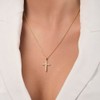 Zircon Stone Studded Cross Necklace for Women 18K Gold Plated