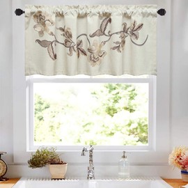 VOGOL Linen Valances for Windows, Vintage Flowers Embroidered Kitchen Valance Rod Pocket Window Valances for Living Room 18'' Long, One Panel
