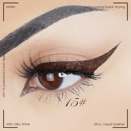 evpct 2Pcs Dark Brown Coffee Liquid Eyeliner Set Waterproof Brown Colored Eye Liners for Women Stamps Shapes for Eyes delineadores de colores para ojos delineador de ojos