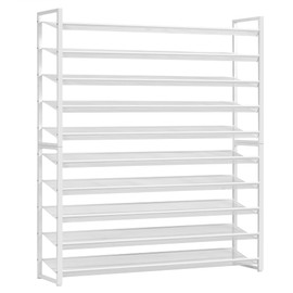 Nunsino Shoe Rack, Long Shoe Organizer,Max Holds 62 Pairs,10 Tier Metal Shoe Storage Shelf,5-Tier Stackable Shoes Organizer for Garage, Entryway,White
