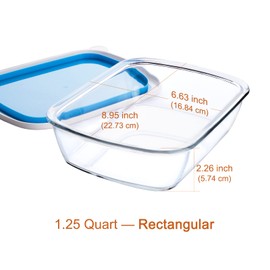 Glass Baking Dish with Plastic lids, Glass Container with BPA Free Lids, Casserole Dish for Lasagna, Leftovers, Cooking, Kitchen, Freezer-to-Oven and Dishwasher (1.25-Quart Rectangular)