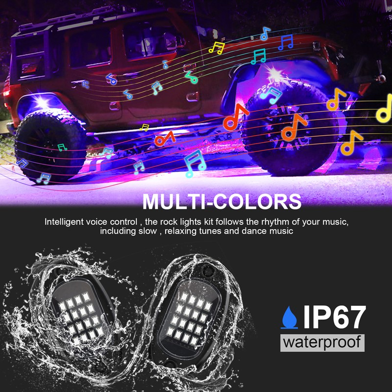 LED Rock Lights 4pcs Multicolor LED Lights Waterproof with APP