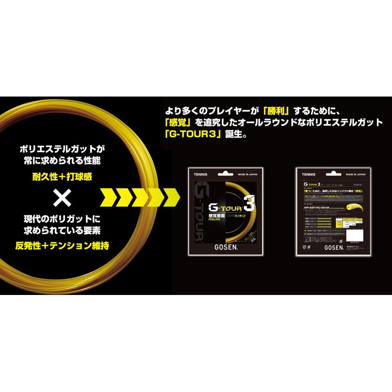GOSEN TSGT312SY Tennis String G-TOUR 3 Gauge 17 Solid Yellow